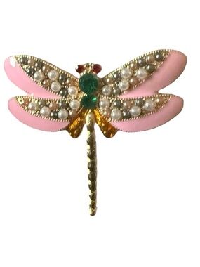Vintage Pink and Green Dragonfly Brooch by Vintage